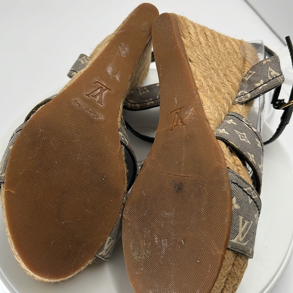 Louis Vuitton Grey Monogram Canvas Idylle Espadrille Wedge Sandals Size 36.5 - Picture 11 of 12